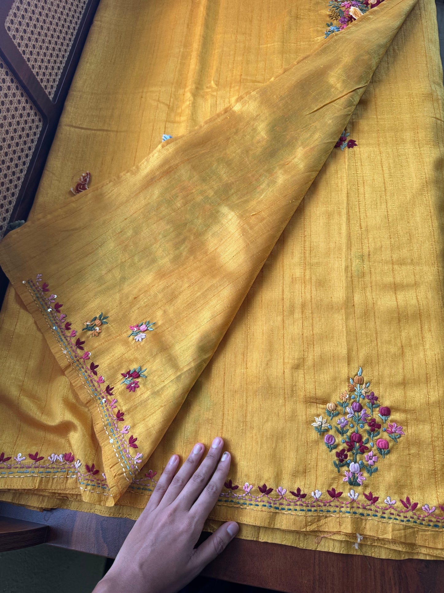 Premium Tussar Blend Saree with Handwork - Yellow