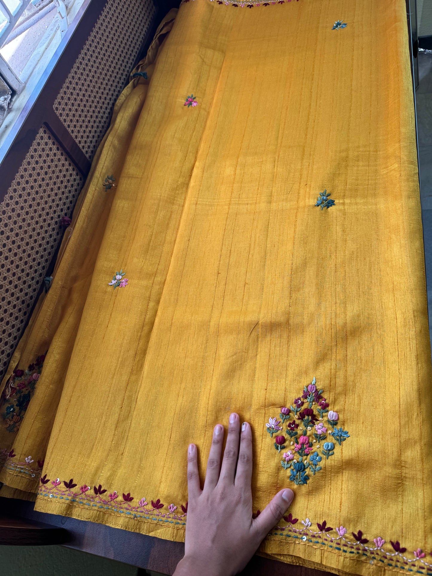 Premium Tussar Blend Saree with Handwork - Yellow