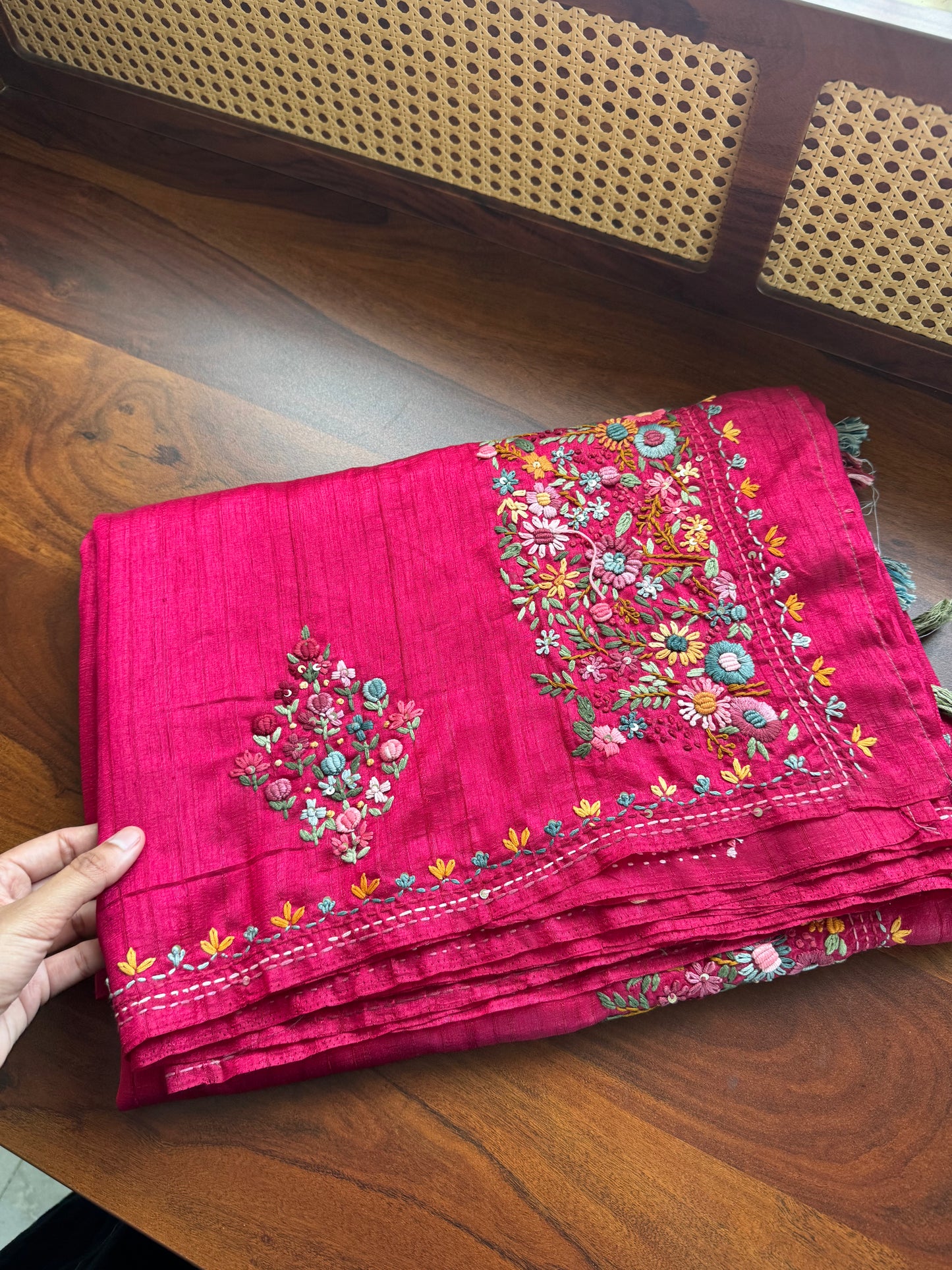 Premium Tussar Blend Saree with Handwork - Pink