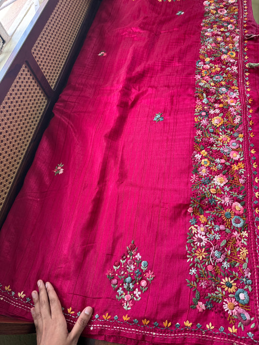 Premium Tussar Blend Saree with Handwork - Pink