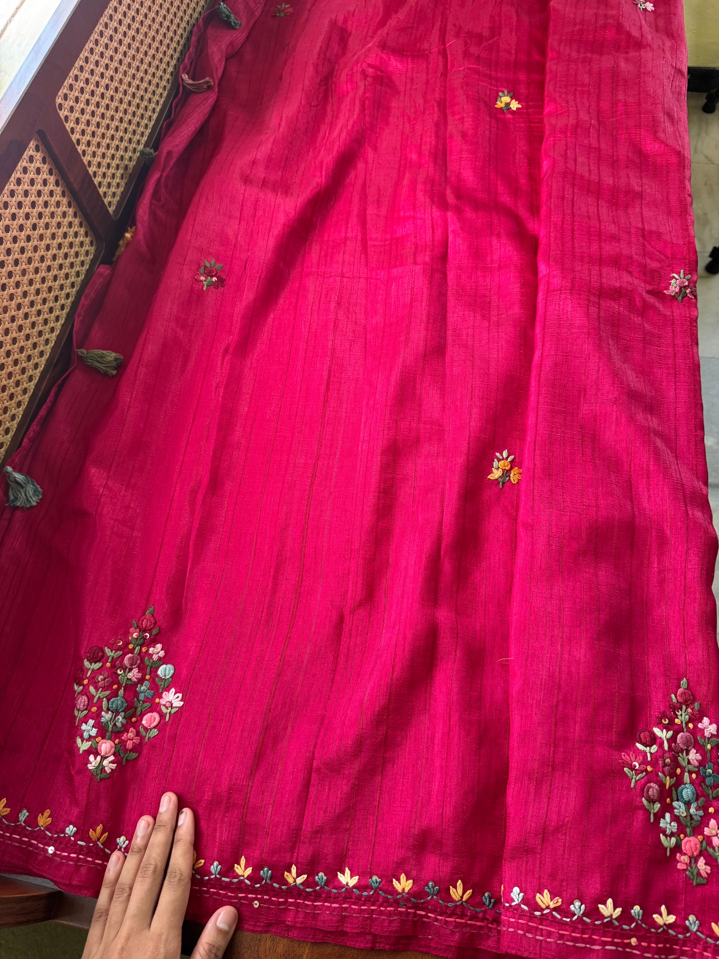 Premium Tussar Blend Saree with Handwork - Pink