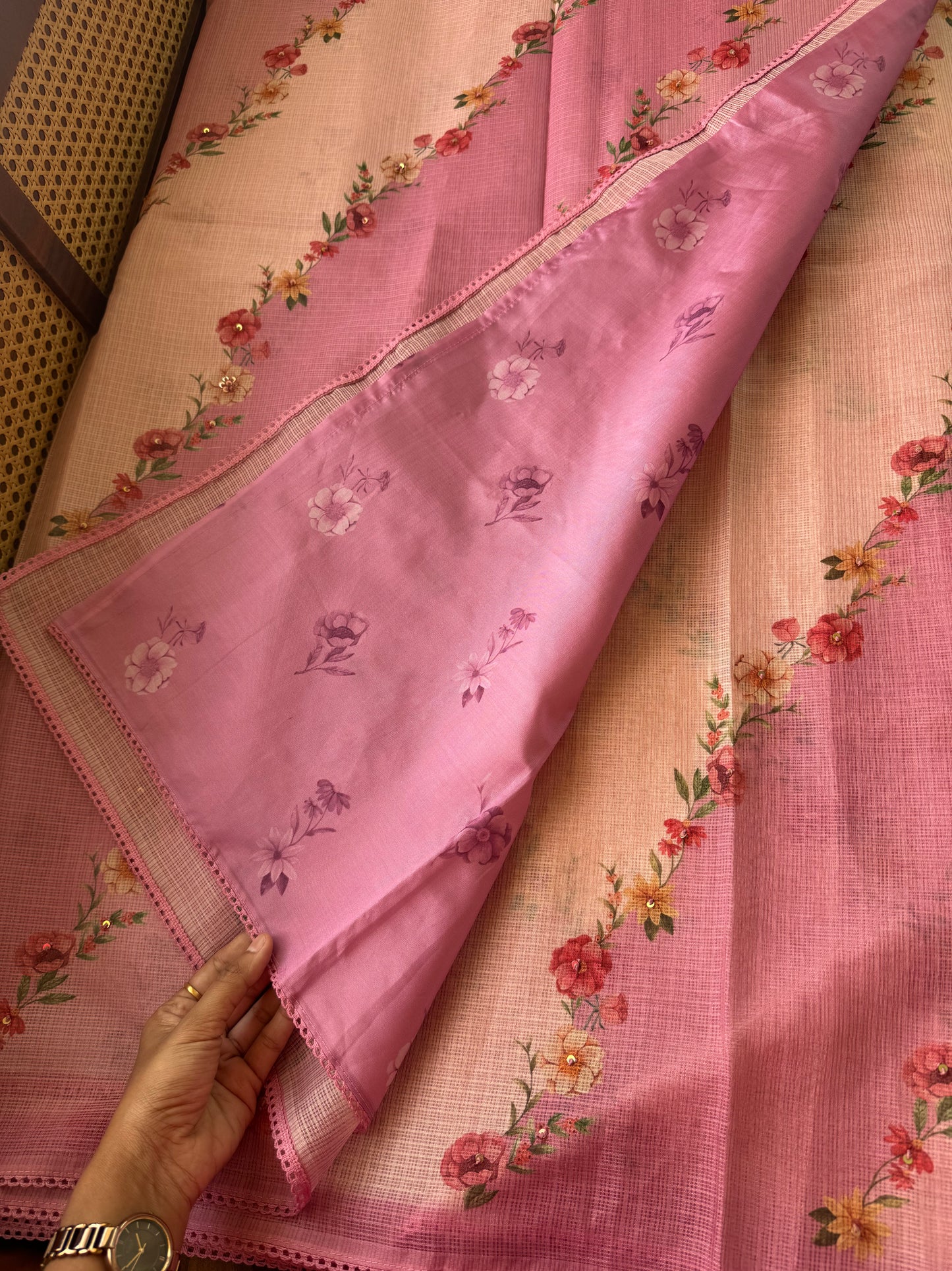 Soft Printed Kota Saree - Pink