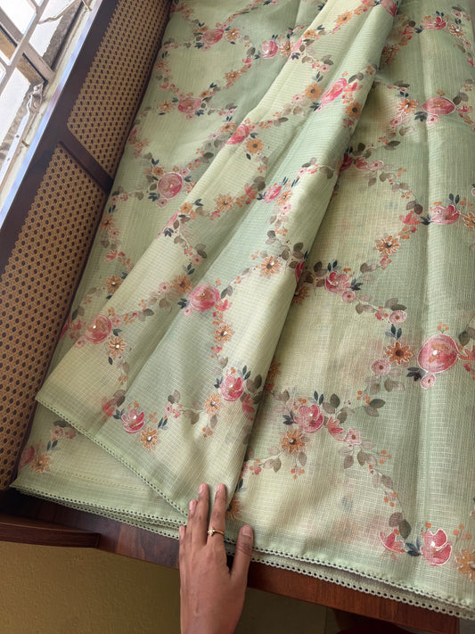 Soft Printed Kota Saree - Green