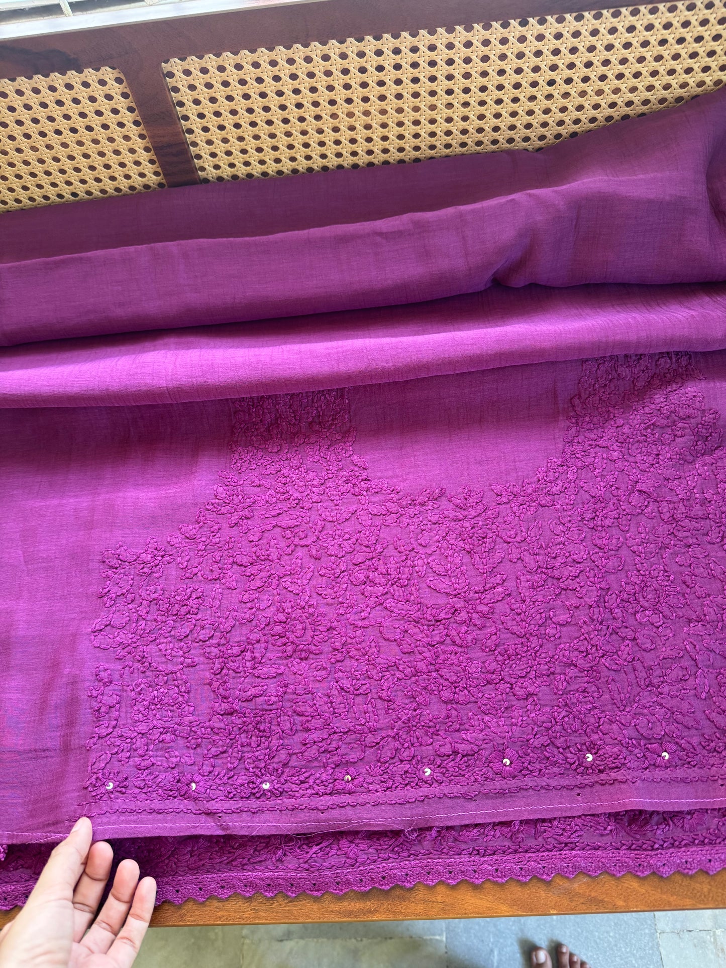 Pure Mul Chanderi Chikankari Saree with heavy blouse - Purple