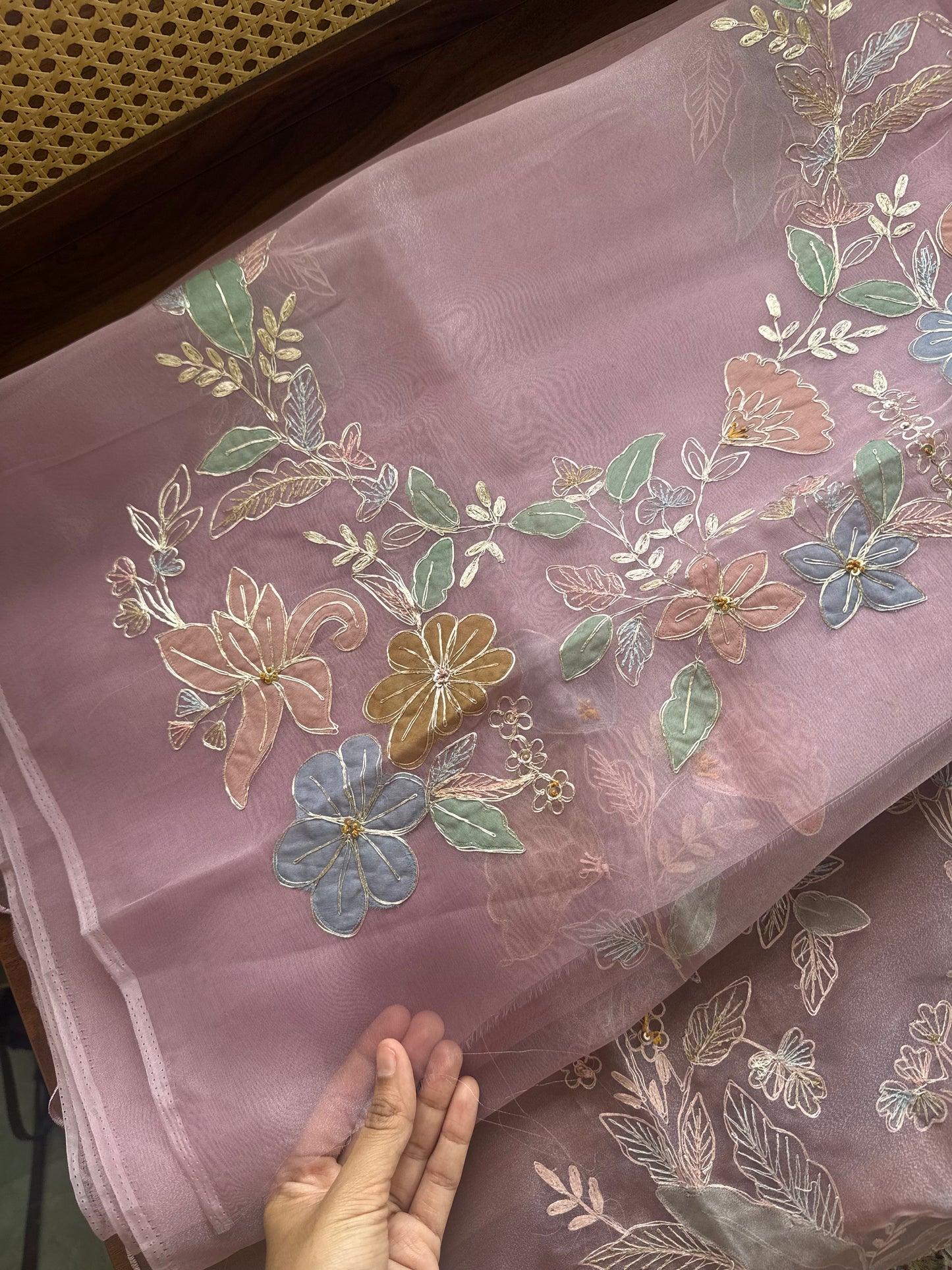 Tissue Organza Saree with appliqué work - Pink