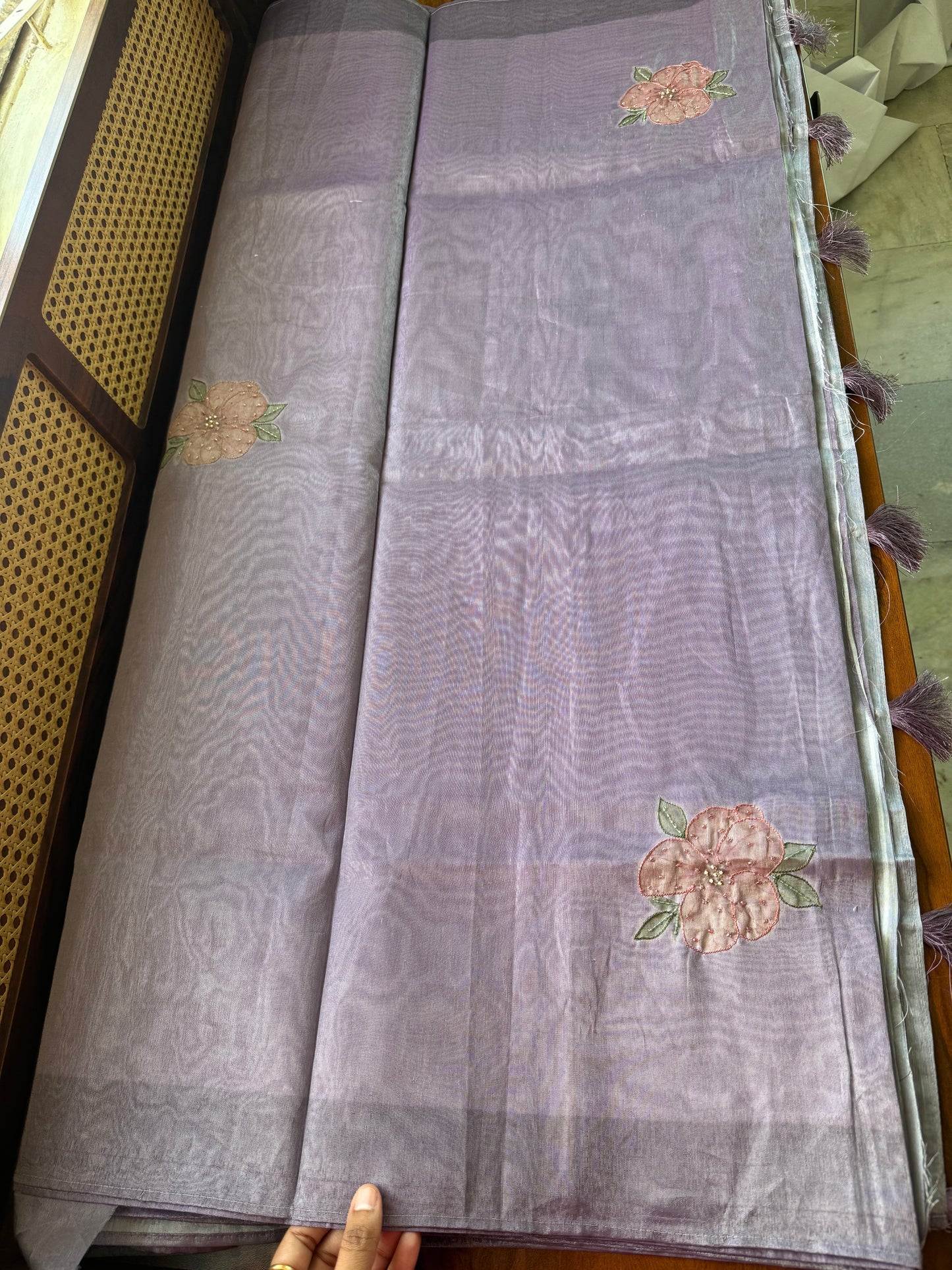 Floral Handwork Tissue Saree - Lavender