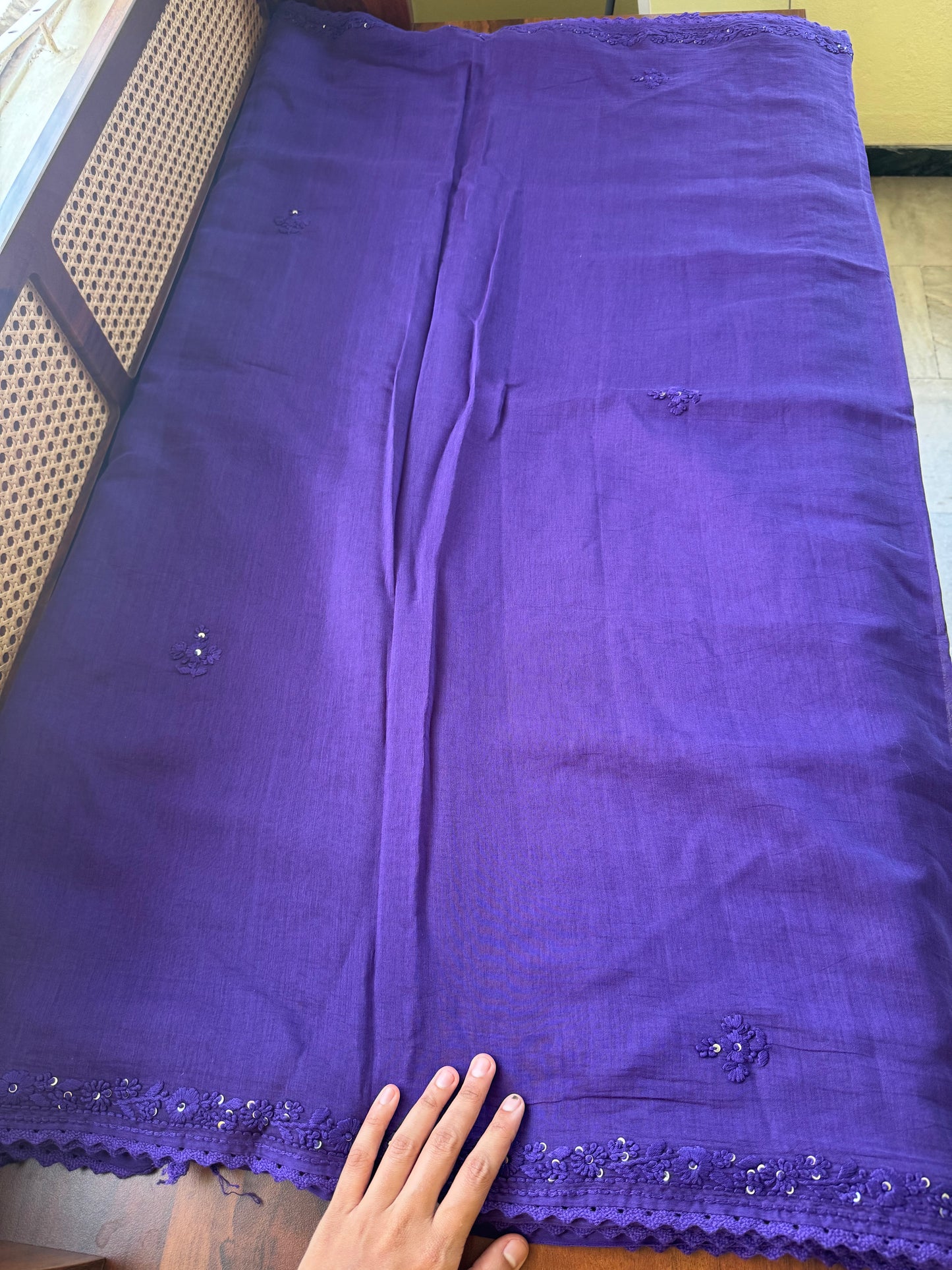 Pure Mul Chanderi Chikankari Saree - Violet