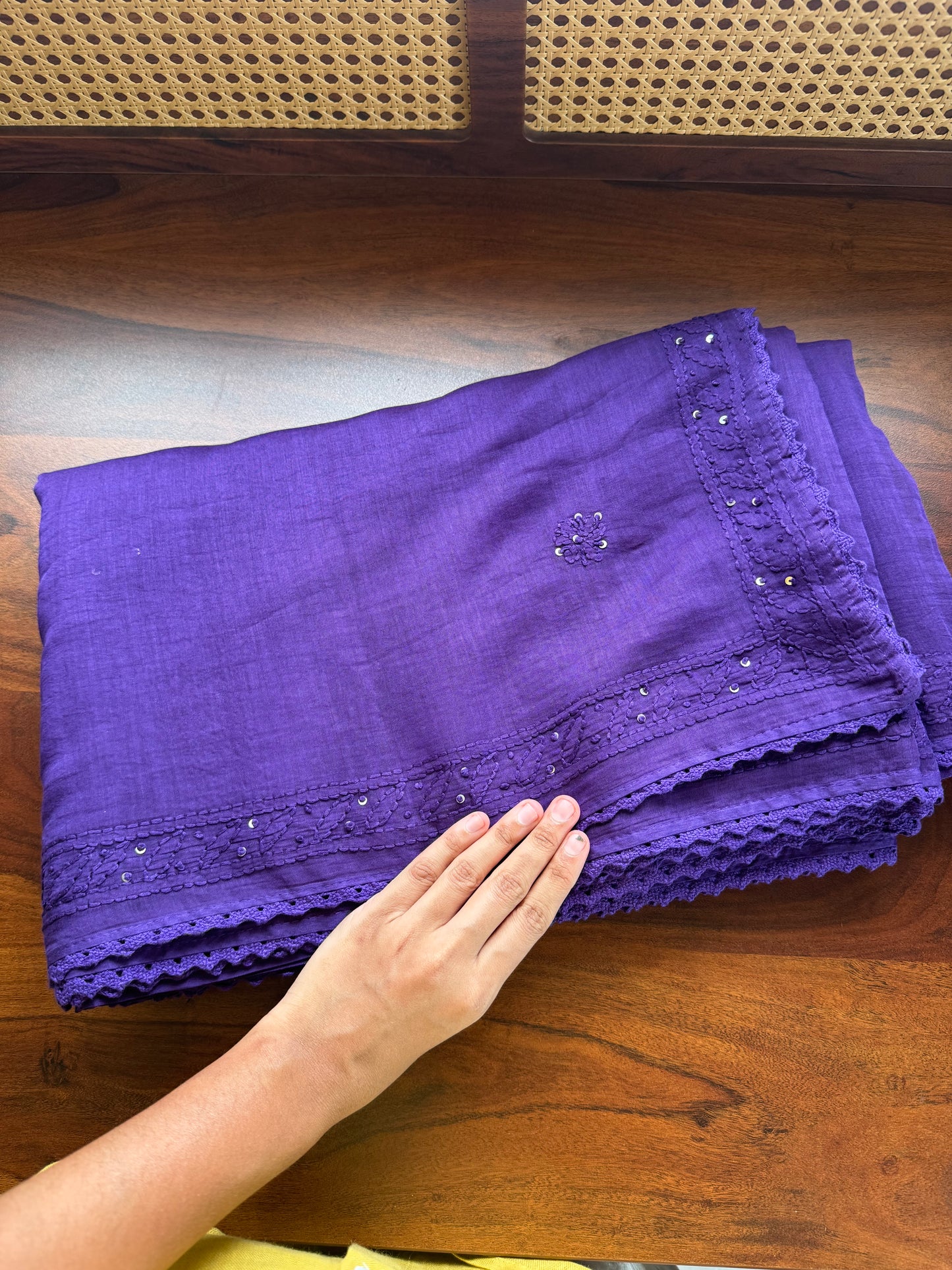 Pure Mul Chanderi Chikankari Saree - Violet