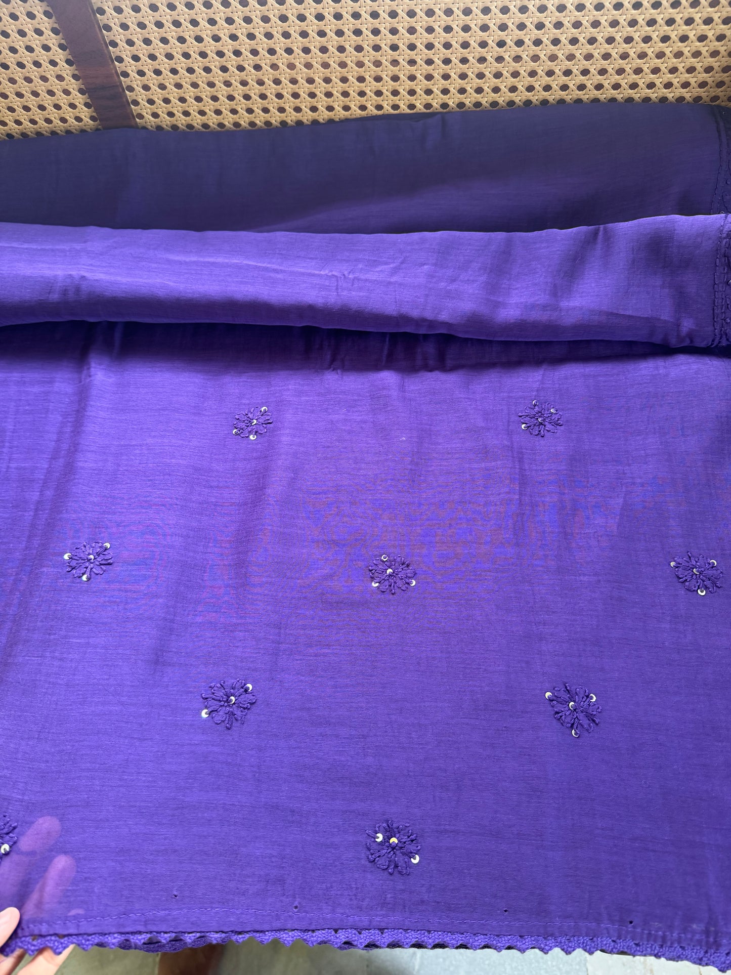 Pure Mul Chanderi Chikankari Saree - Violet