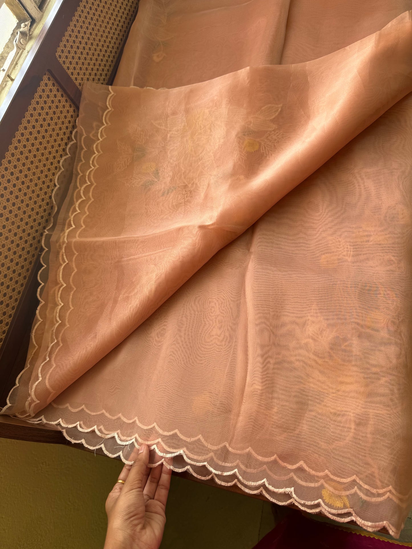 Designer Tissue Organza Saree - Peach
