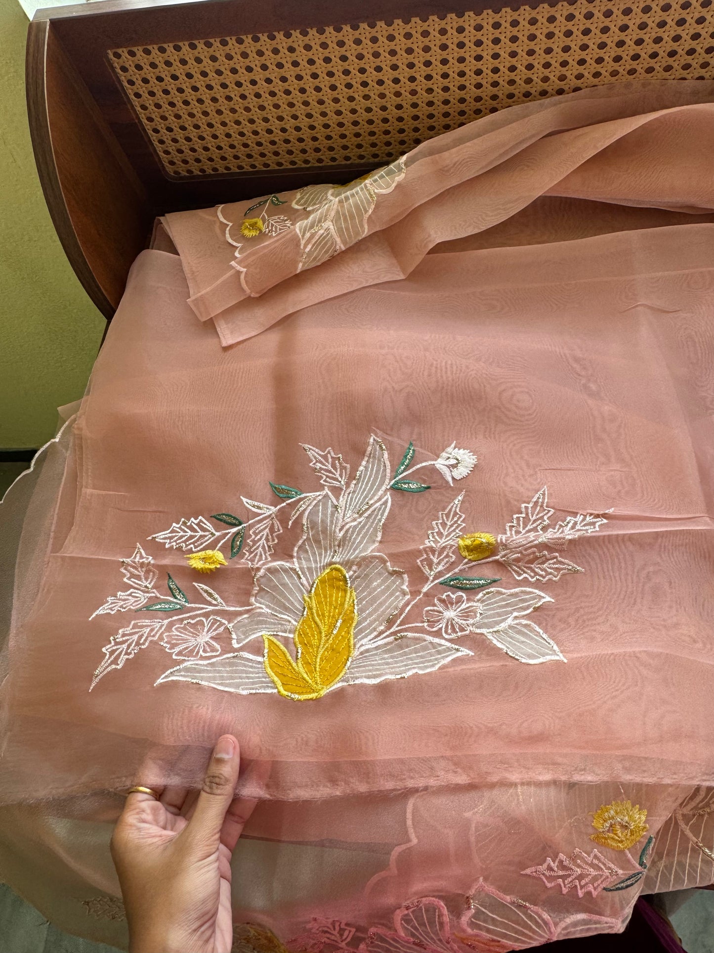 Designer Tissue Organza Saree - Peach