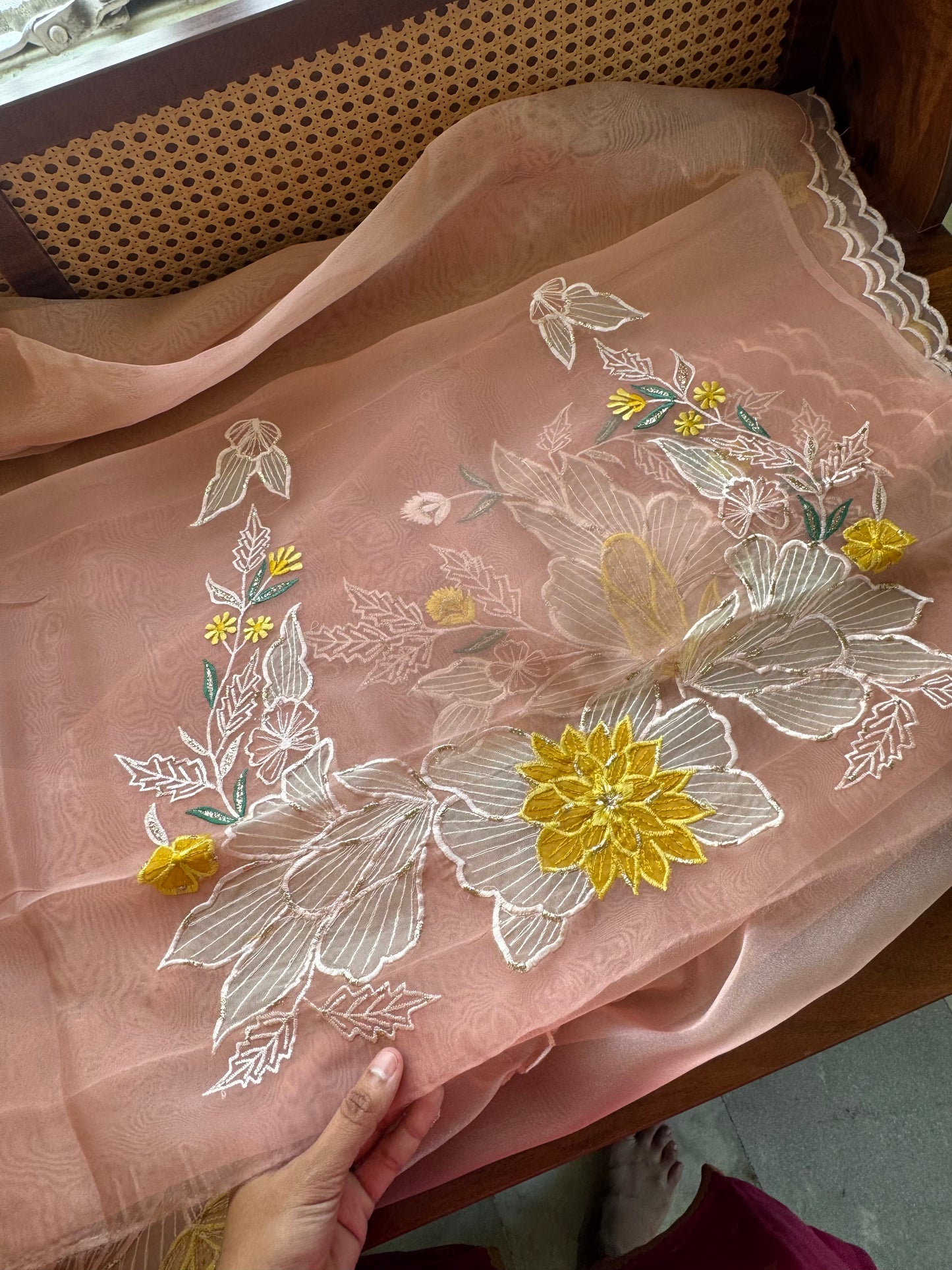 Designer Tissue Organza Saree - Peach