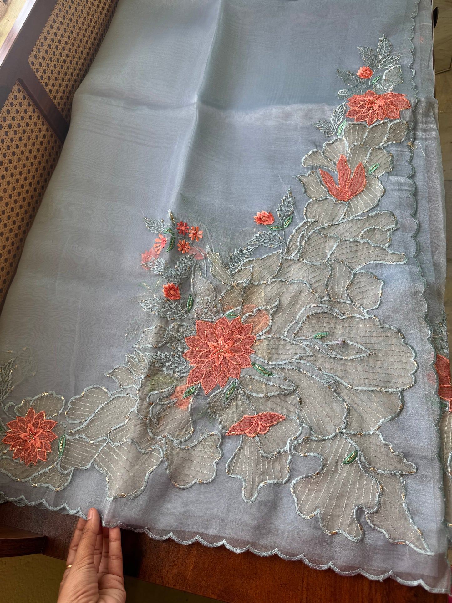 Designer Tissue Organza Saree - Blue