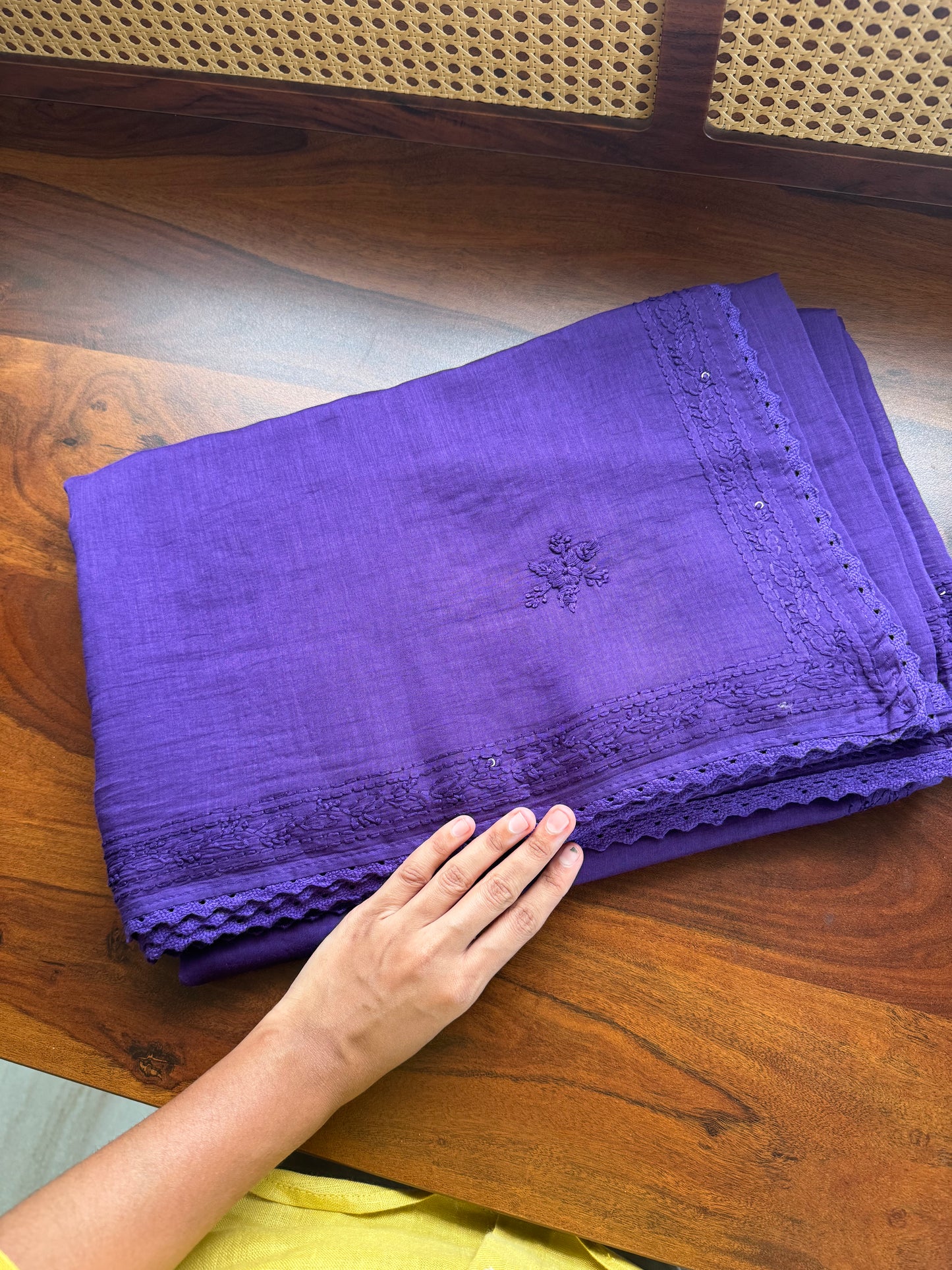 Pure Mul Chanderi Chikankari Saree - Violet