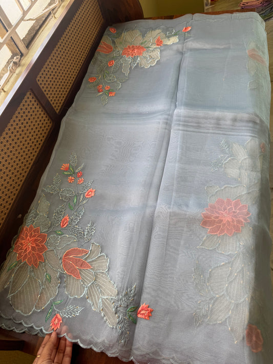Designer Tissue Organza Saree - Blue