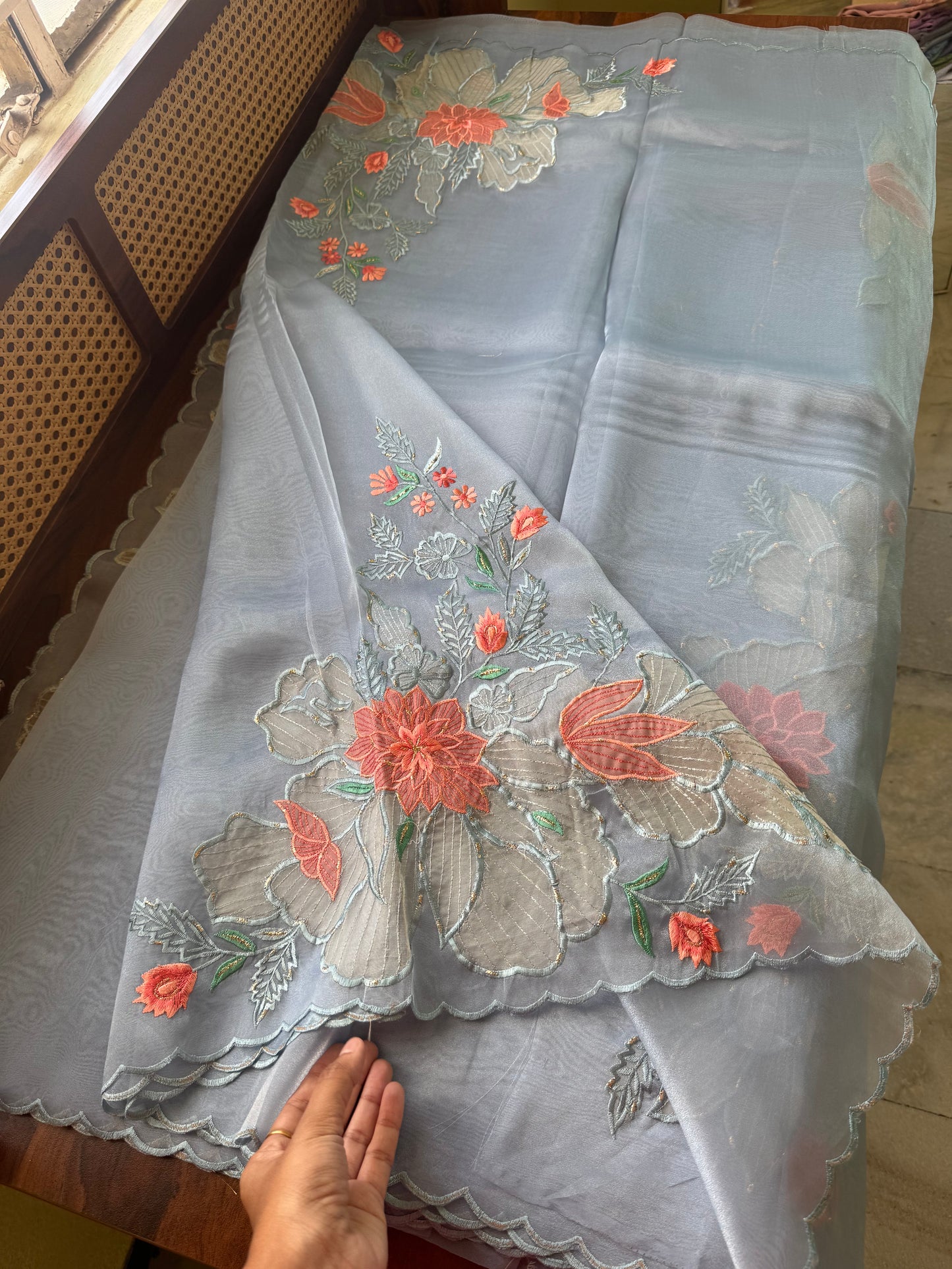 Designer Tissue Organza Saree - Blue