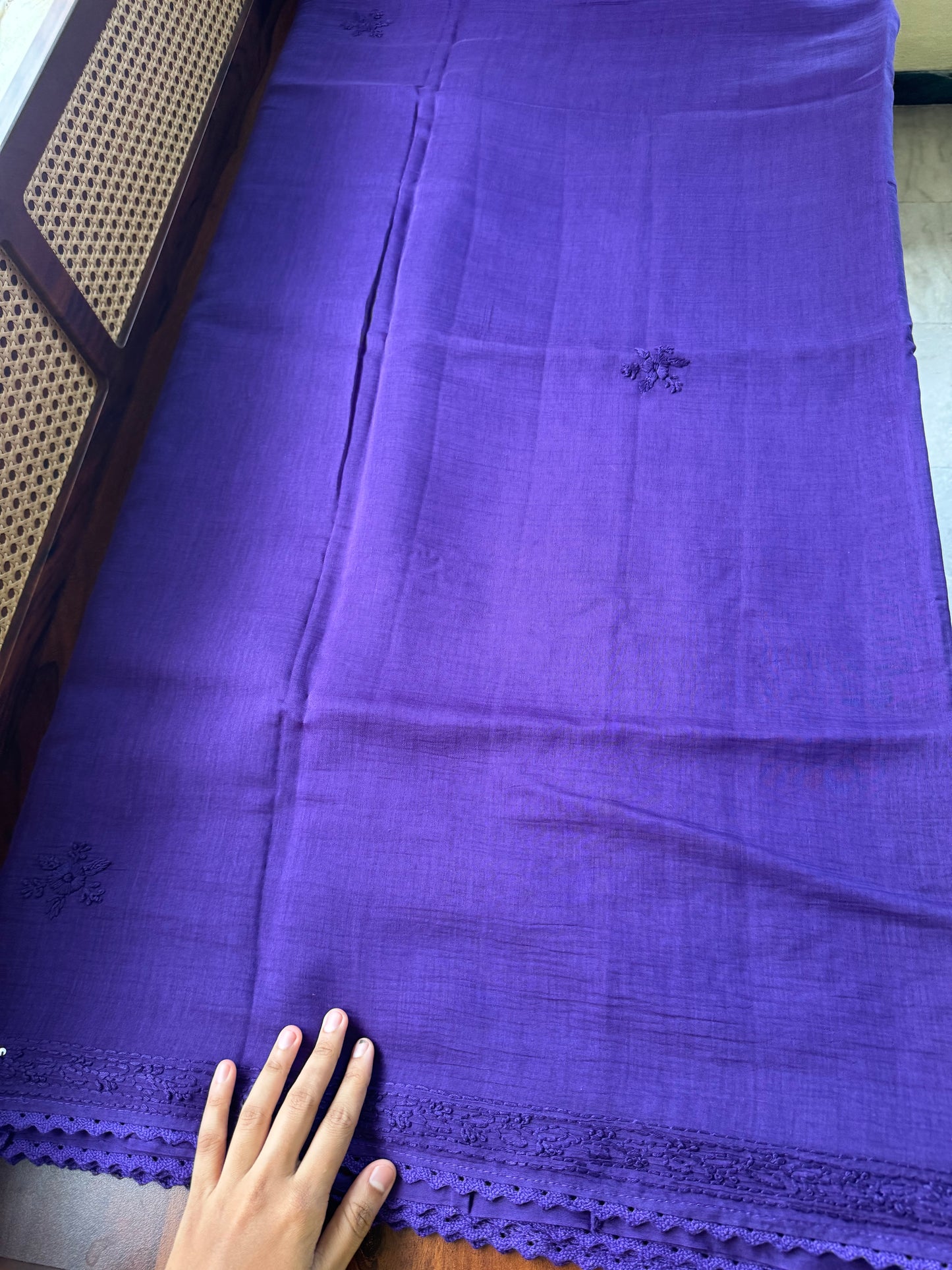 Pure Mul Chanderi Chikankari Saree - Violet