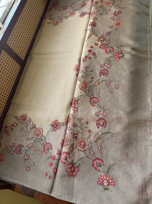 Soft Printed Kota Saree - Grey