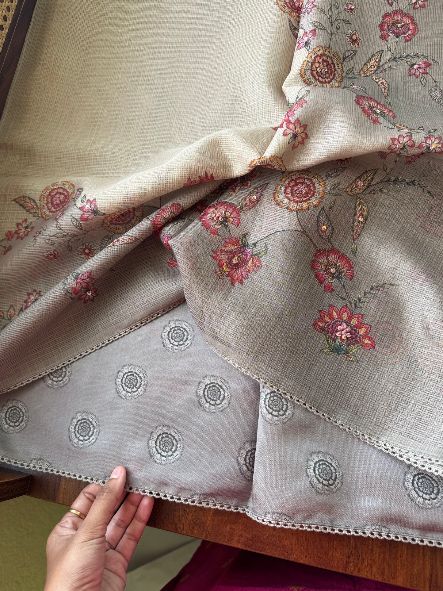 Soft Printed Kota Saree - Grey