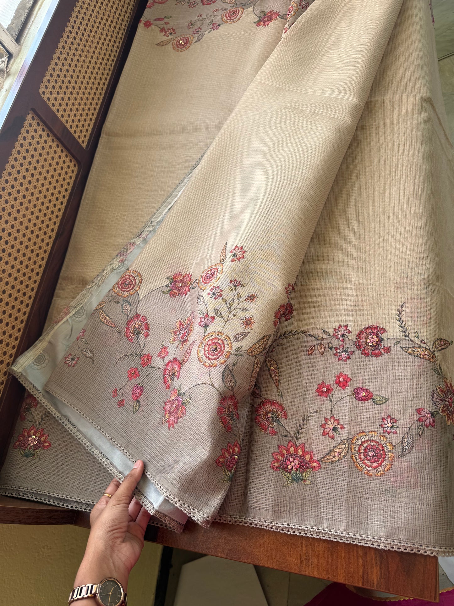 Soft Printed Kota Saree - Grey