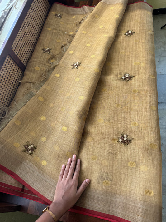 Premium Tissue Linen Sarees with heavy blouse - Mustard Yellow