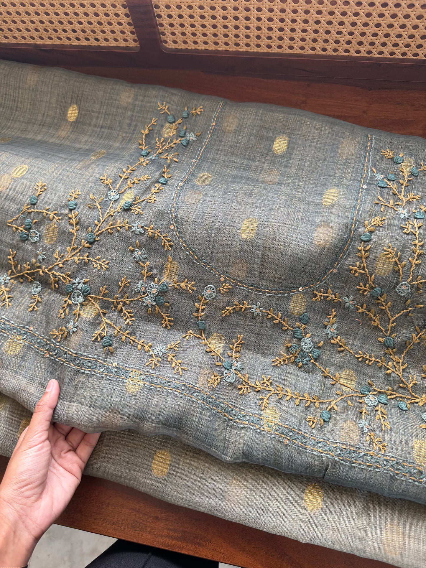 Premium Tissue Linen Sarees with heavy blouse - Blueish Grey