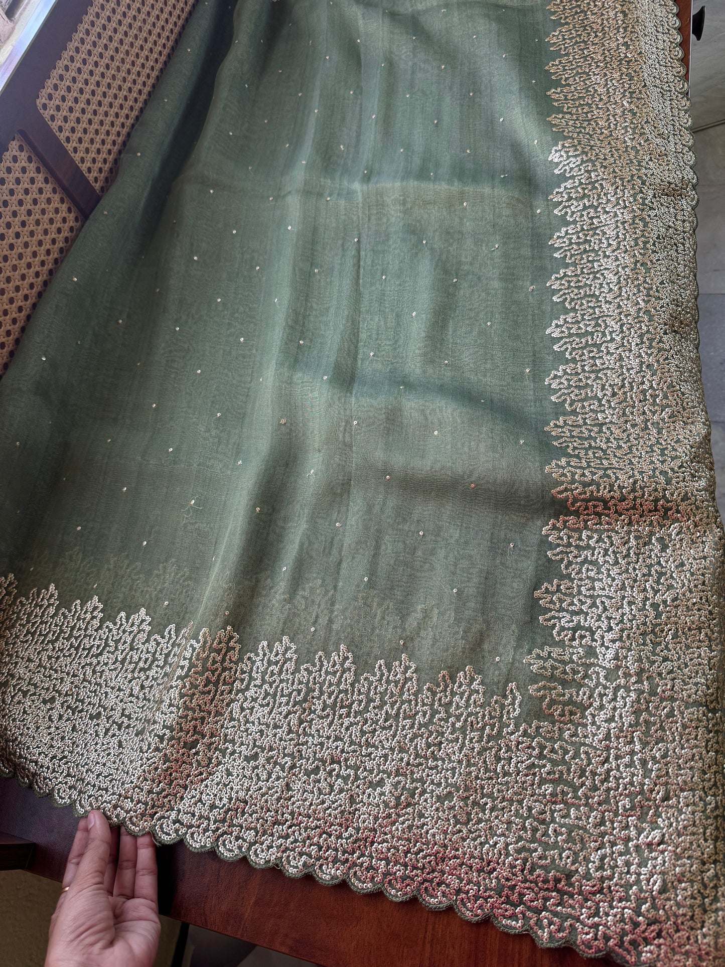 Luxe Sequin Georgette Saree - Green