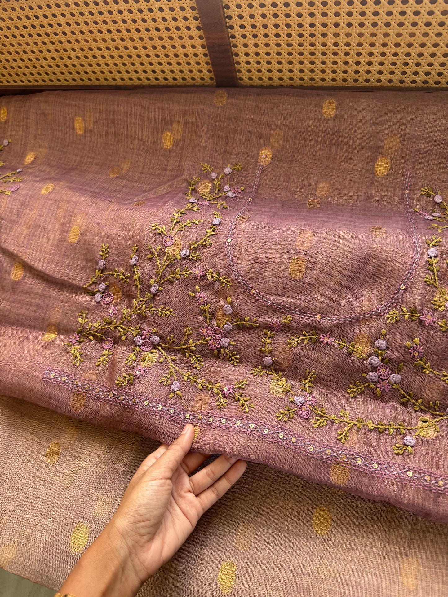 Premium Tissue Linen Sarees with heavy blouse - Lavender
