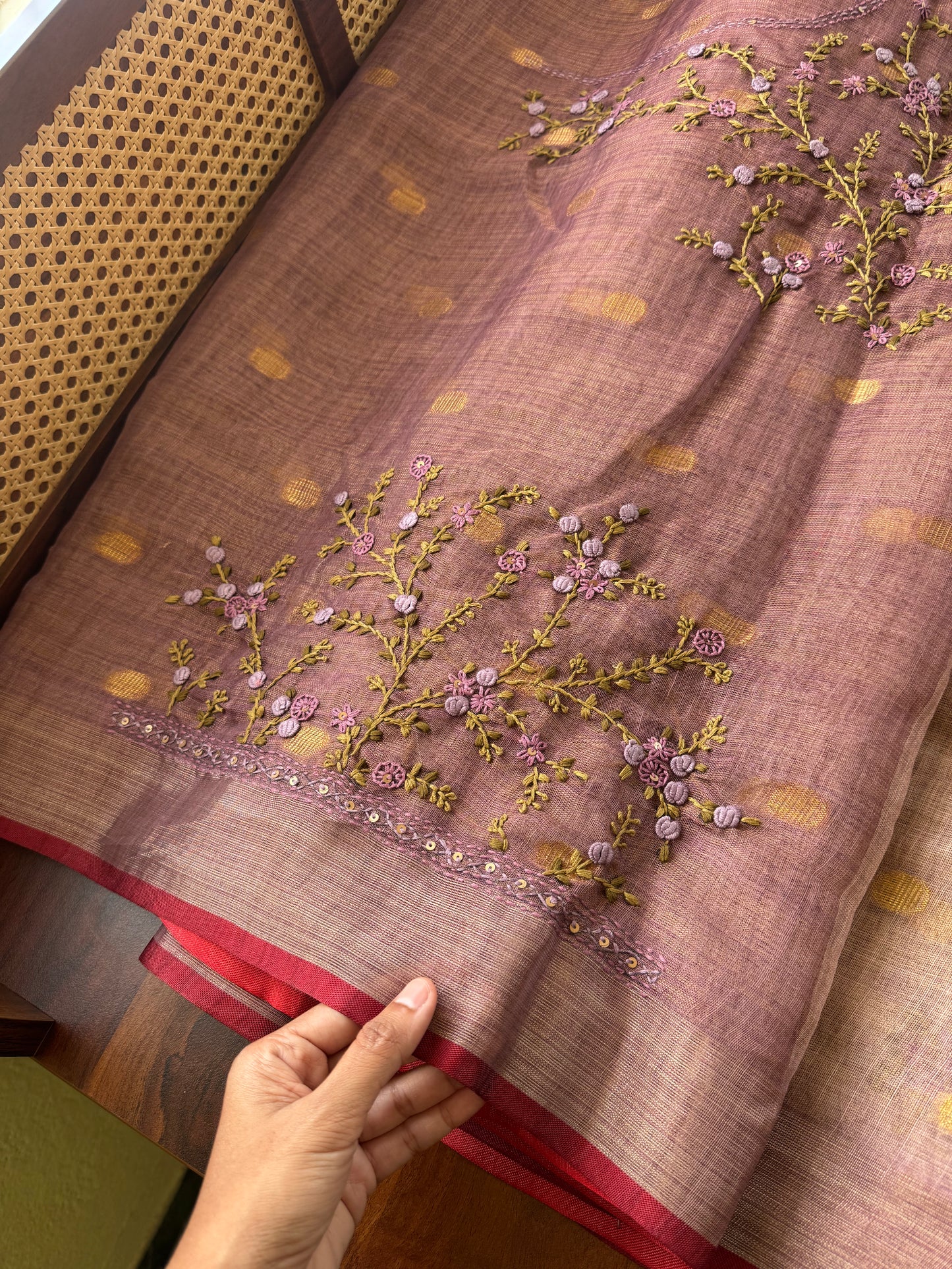 Premium Tissue Linen Sarees with heavy blouse - Lavender