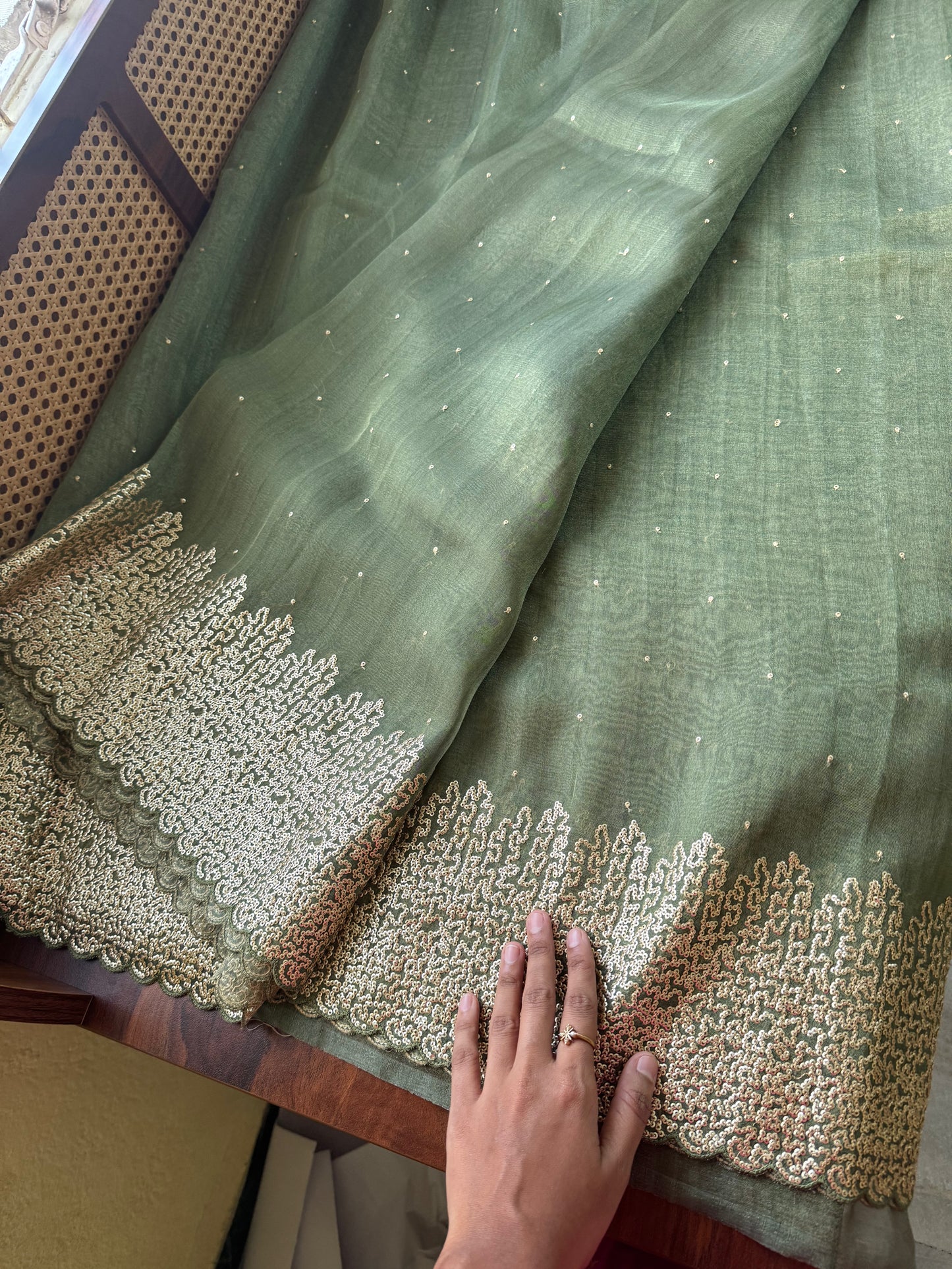 Luxe Sequin Georgette Saree - Green