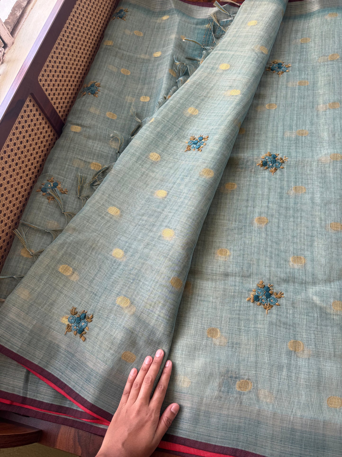 Premium Tissue Linen Sarees with heavy blouse - Blue