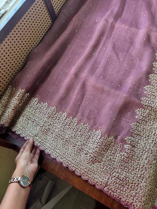 Luxe Sequin Georgette Saree - Mauve Purple
