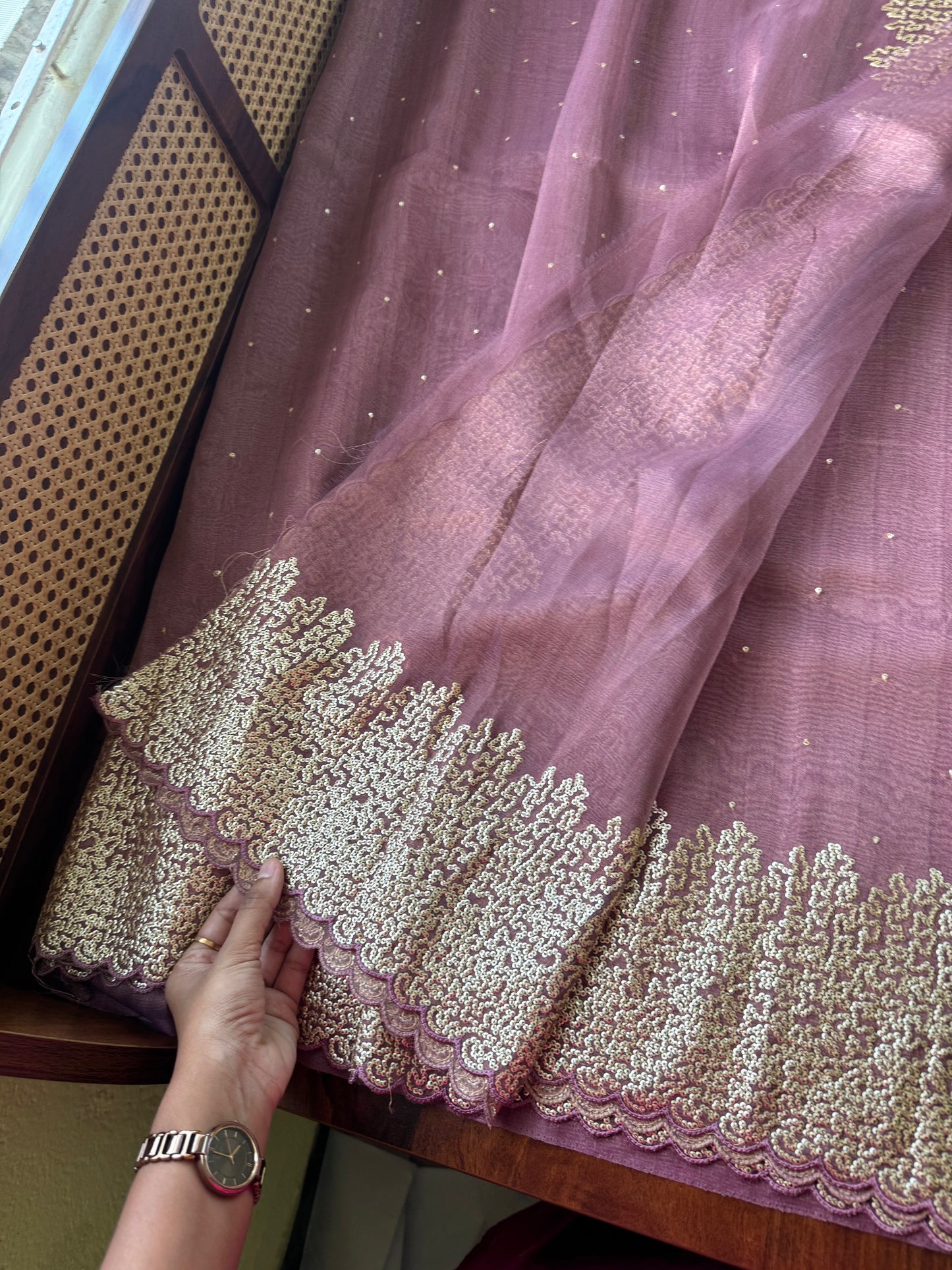 Luxe Sequin Georgette Saree - Mauve Purple