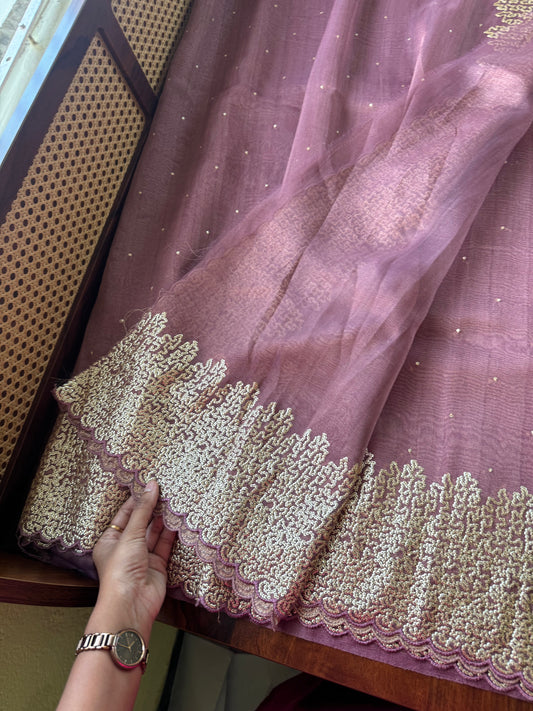 Luxe Sequin Georgette Saree - Mauve Purple