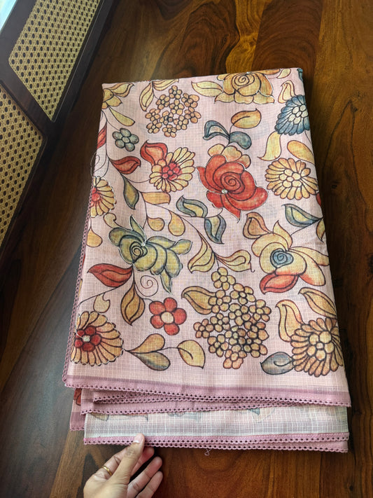 Soft Printed Kota Saree - Pastel Pink