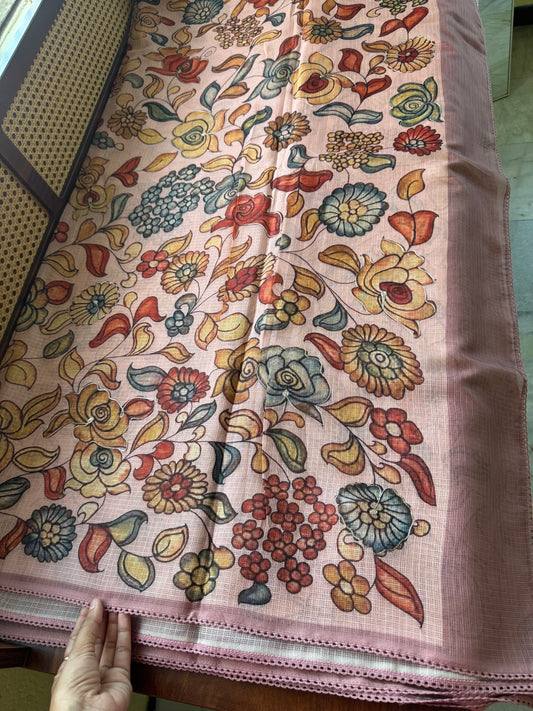 Soft Printed Kota Saree - Pastel Pink