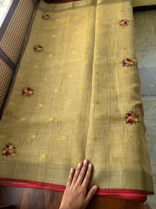 Premium Tissue Linen Sarees - Green