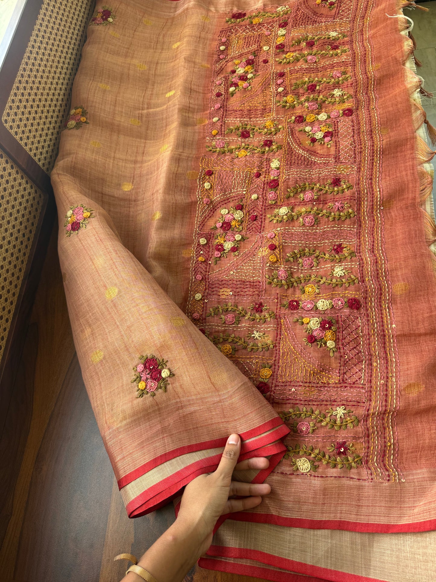 Premium Tissue Linen Sarees - Peach