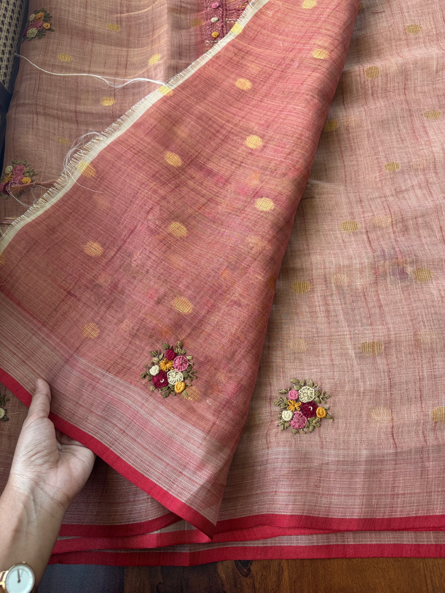 Premium Tissue Linen Sarees - Peach