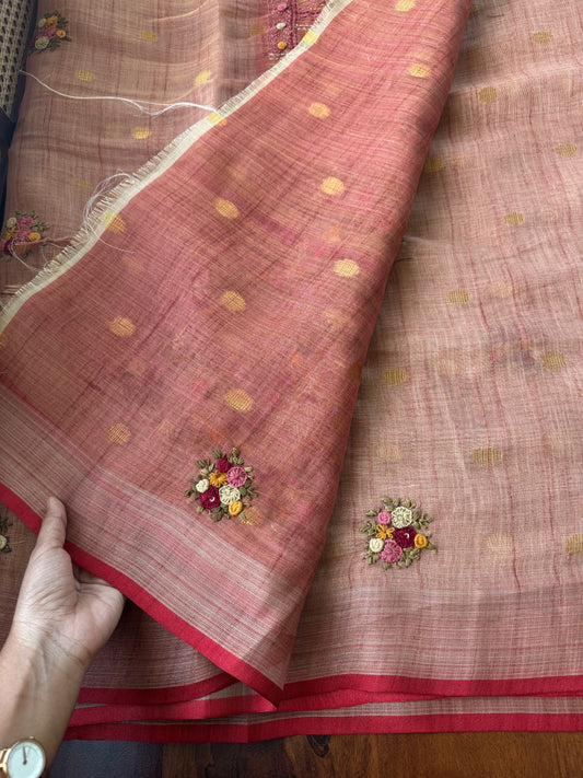 Premium Tissue Linen Sarees - Peach