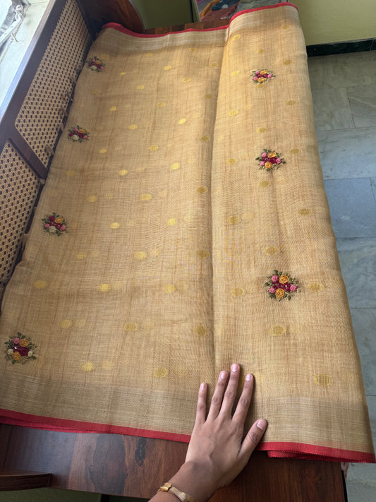 Premium Tissue Linen Sarees - Mustard Yellow