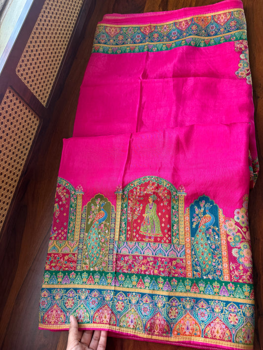 Luxe Pashmina Style Semi Silk Saree - Pink