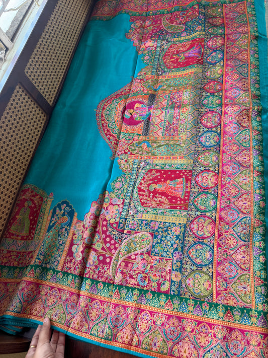 Luxe Pashmina Style Semi Silk Saree - Blue
