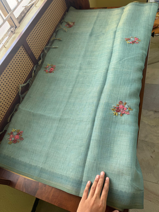 Premium Tissue Linen Sarees with heavy blouse - Blue