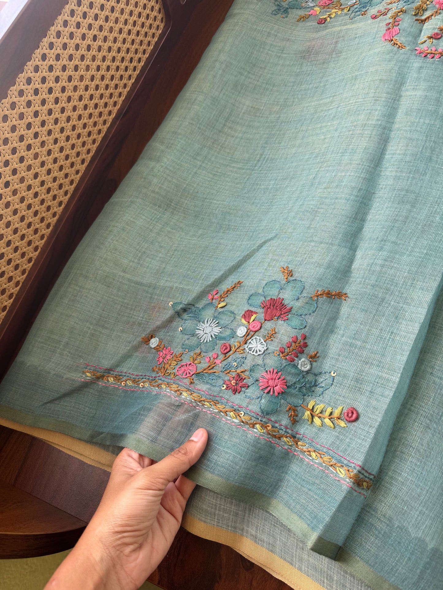 Premium Tissue Linen Sarees with heavy blouse - Blue
