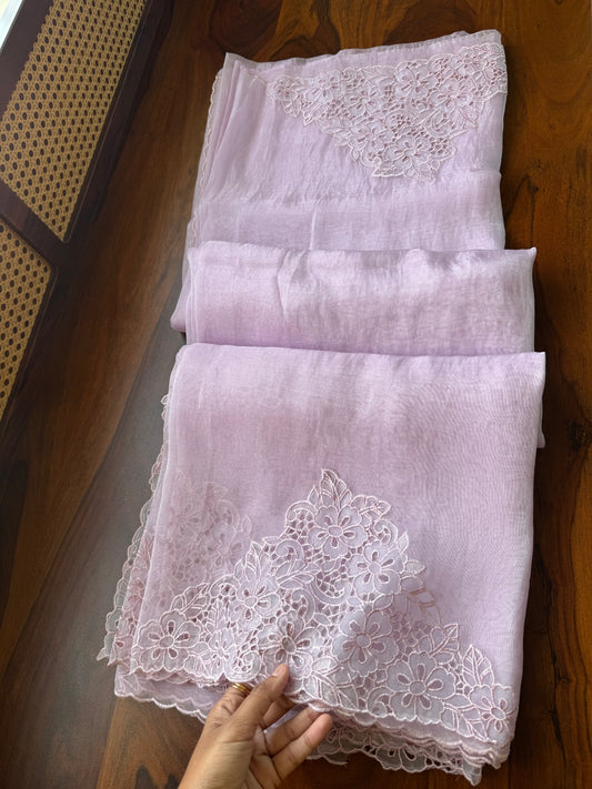 Cutwork Tissue Organza Saree - Lavender