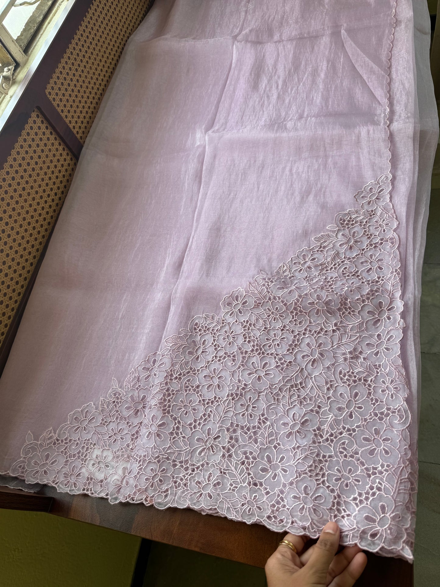 Cutwork Tissue Organza Saree - Lavender