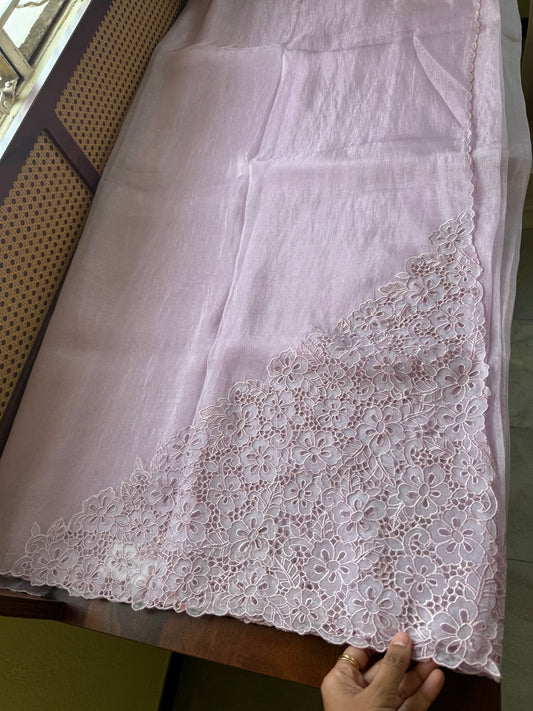 Cutwork Tissue Organza Saree - Lavender