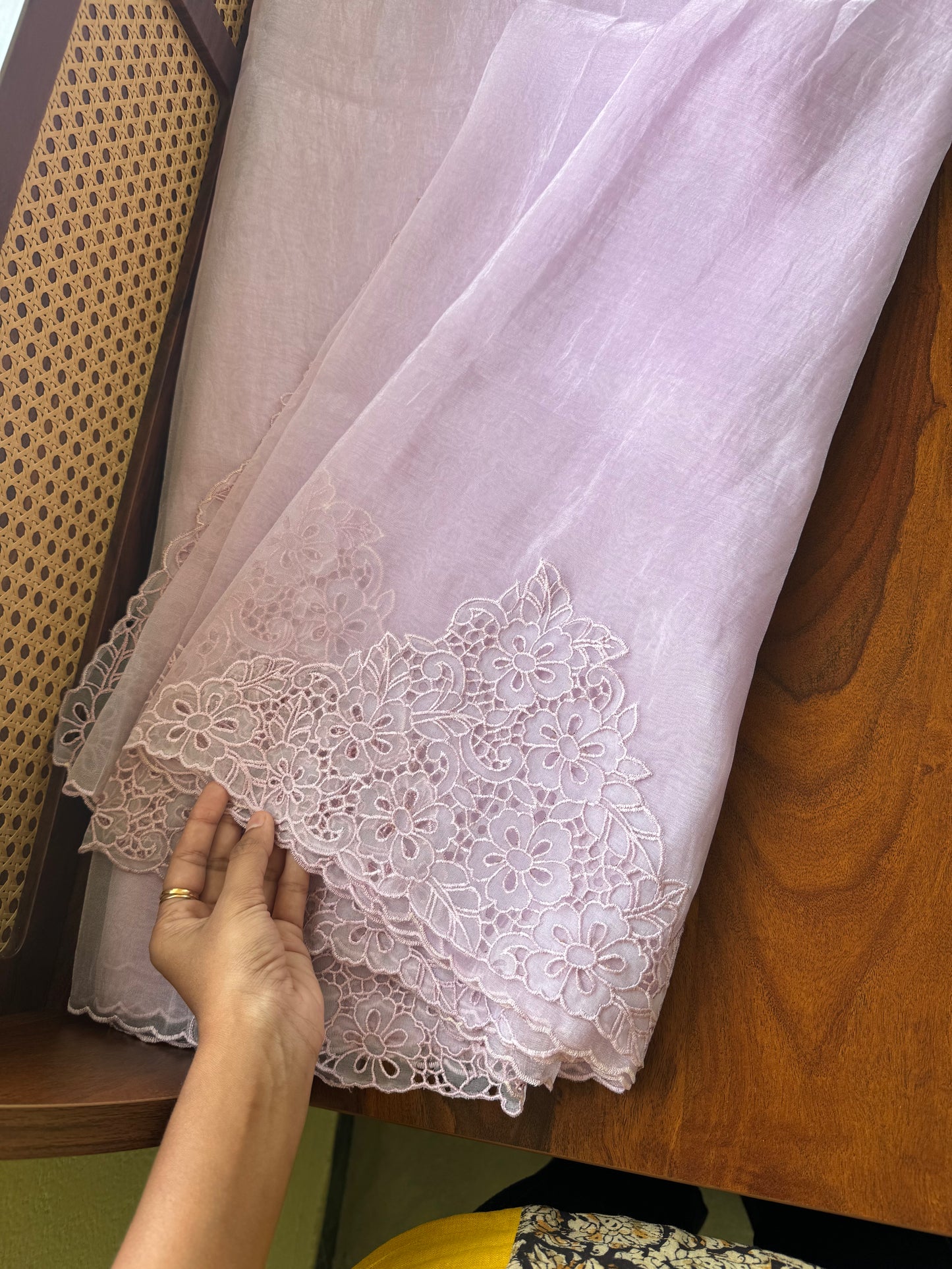 Cutwork Tissue Organza Saree - Lavender