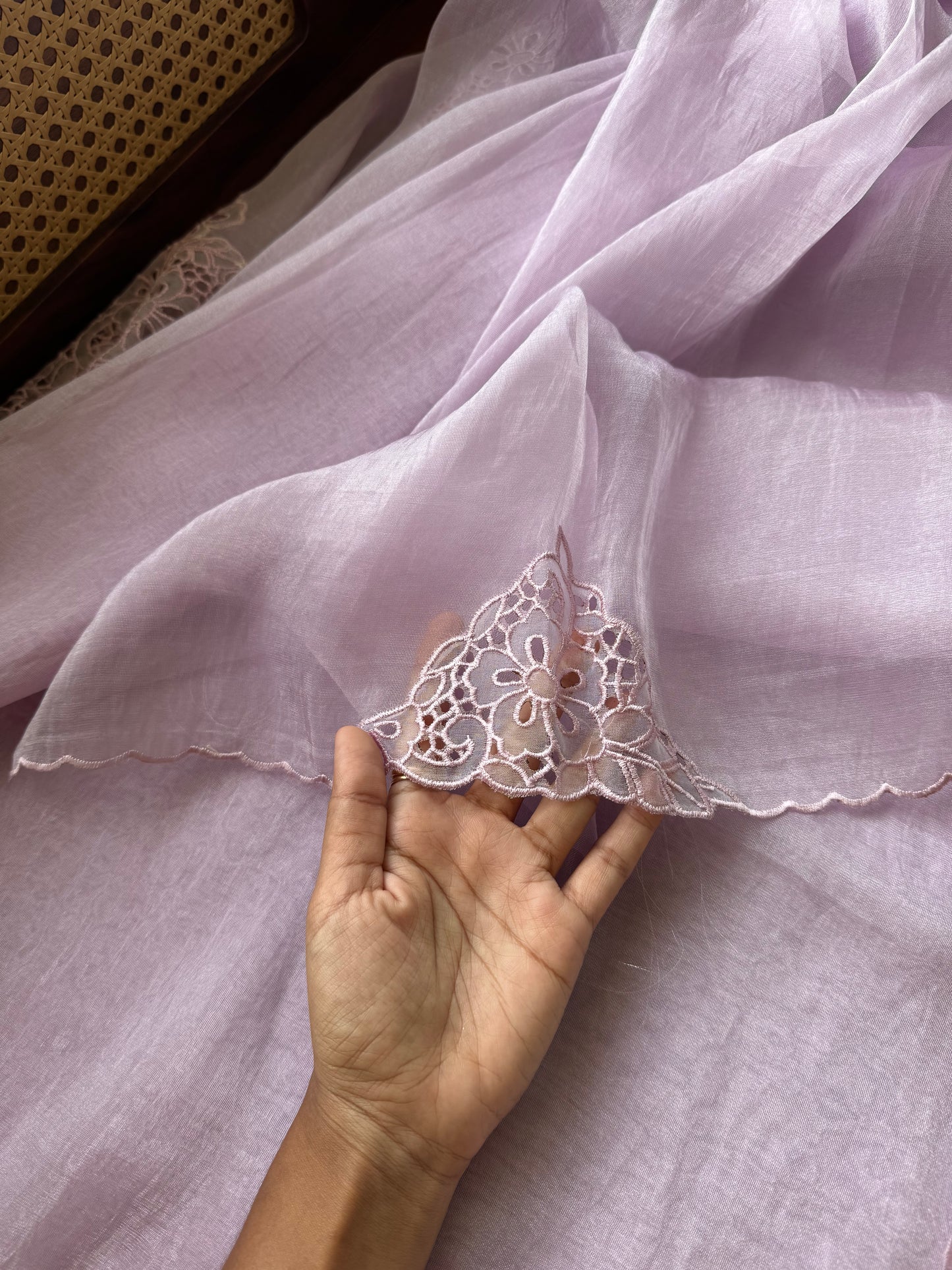 Cutwork Tissue Organza Saree - Lavender